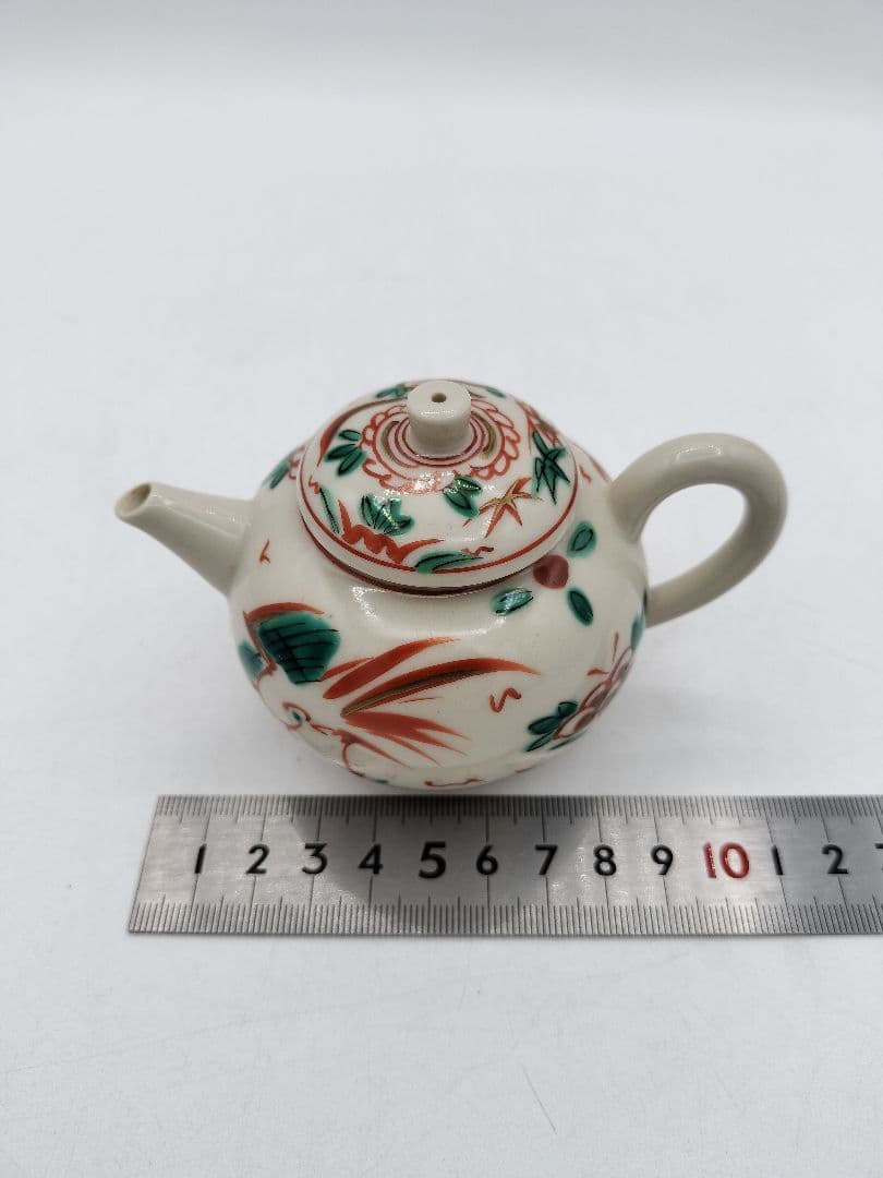 c793 煎茶　廻し篭セット 赤絵 後手急須 晃雲作 廻し籠　茶道具 古物