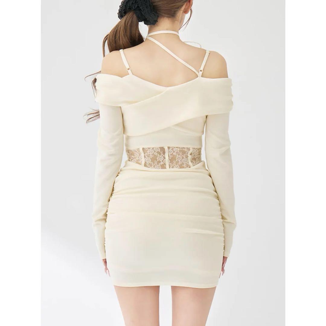 新品タグ付 ダーリッチ アイボリー コルセットレースカットミニワンピース フリー