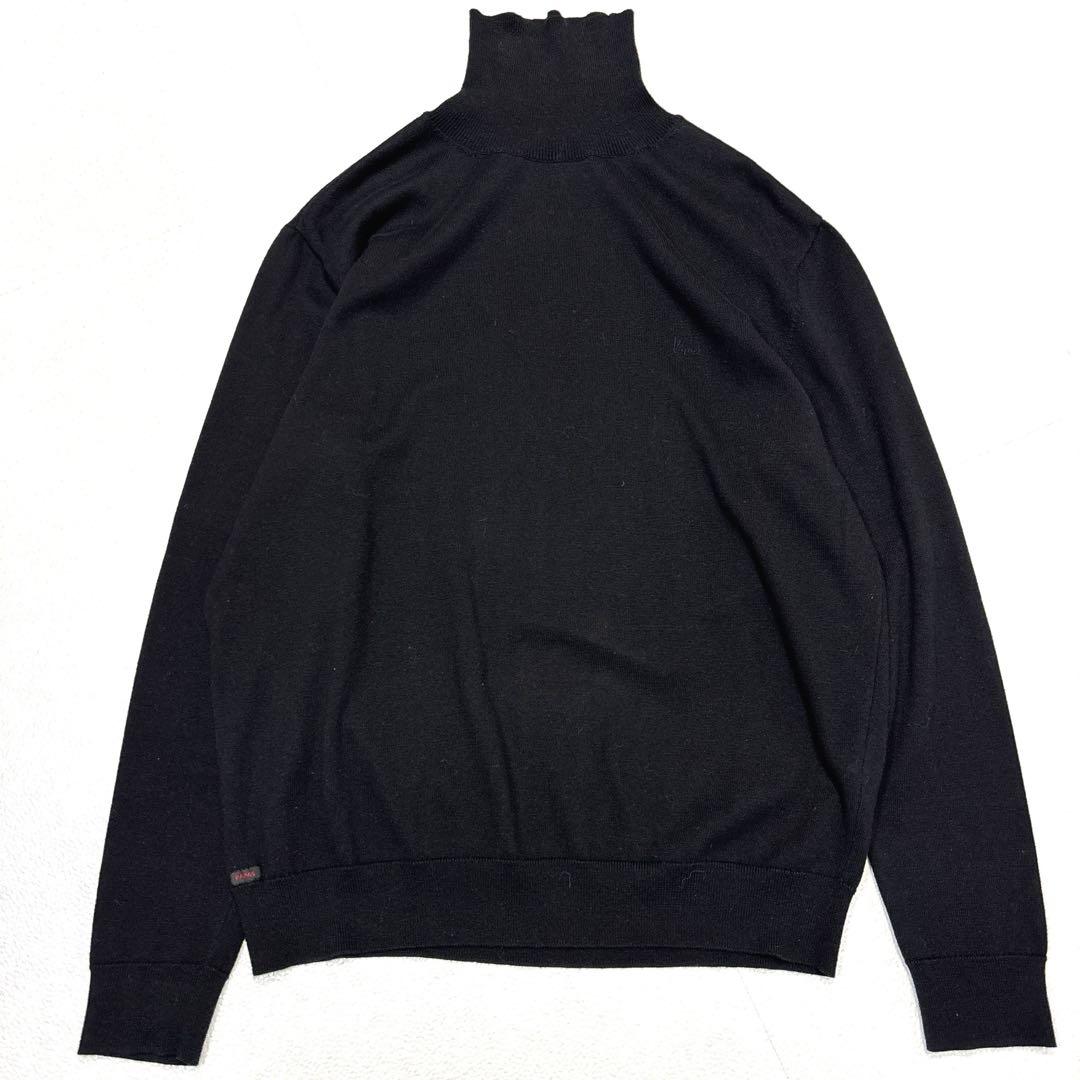 【美品/メンズL】パパス　カシミヤ　コットン　タートルネック　ニット　ブラック