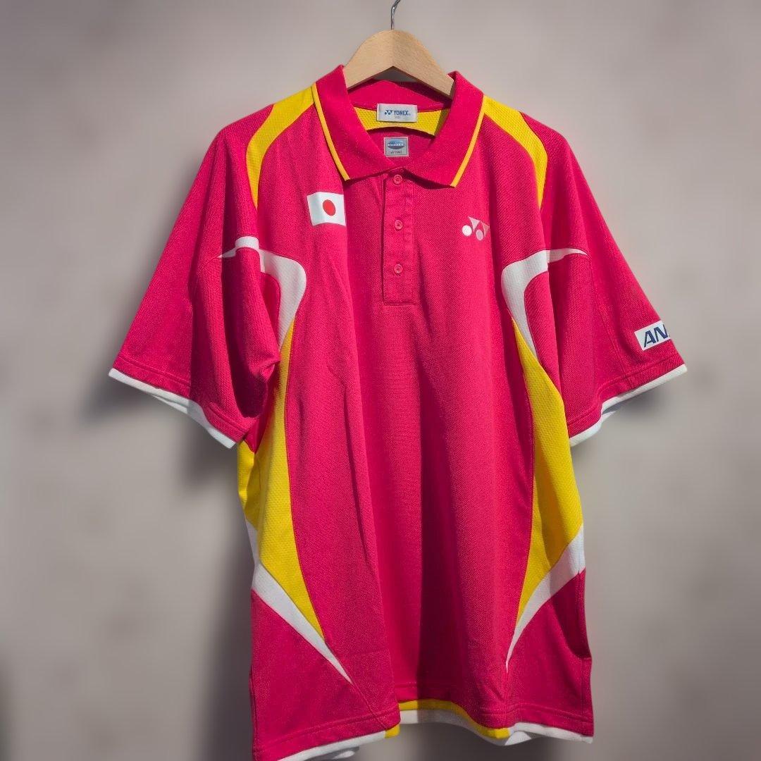 YONEX バドミントン日本代表　ピンクイエローシャツ XO