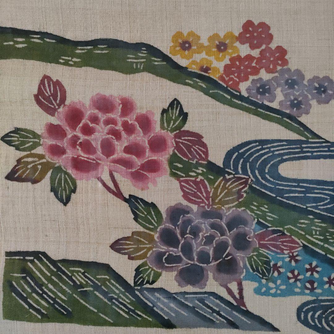 琉球伝統工芸 大判芭蕉布　紅型『恵寿花鳥図』