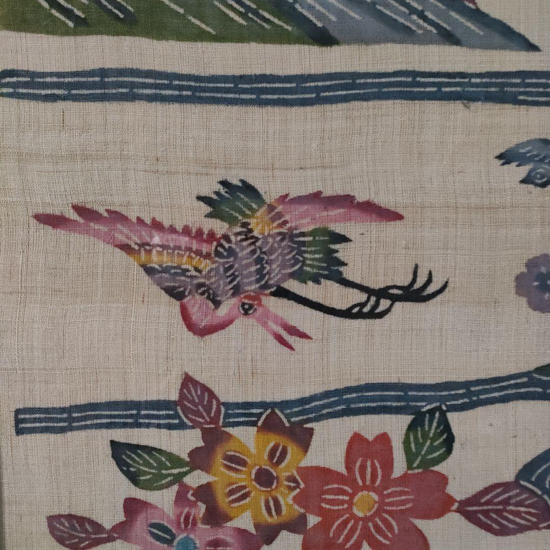 琉球伝統工芸 大判芭蕉布　紅型『恵寿花鳥図』
