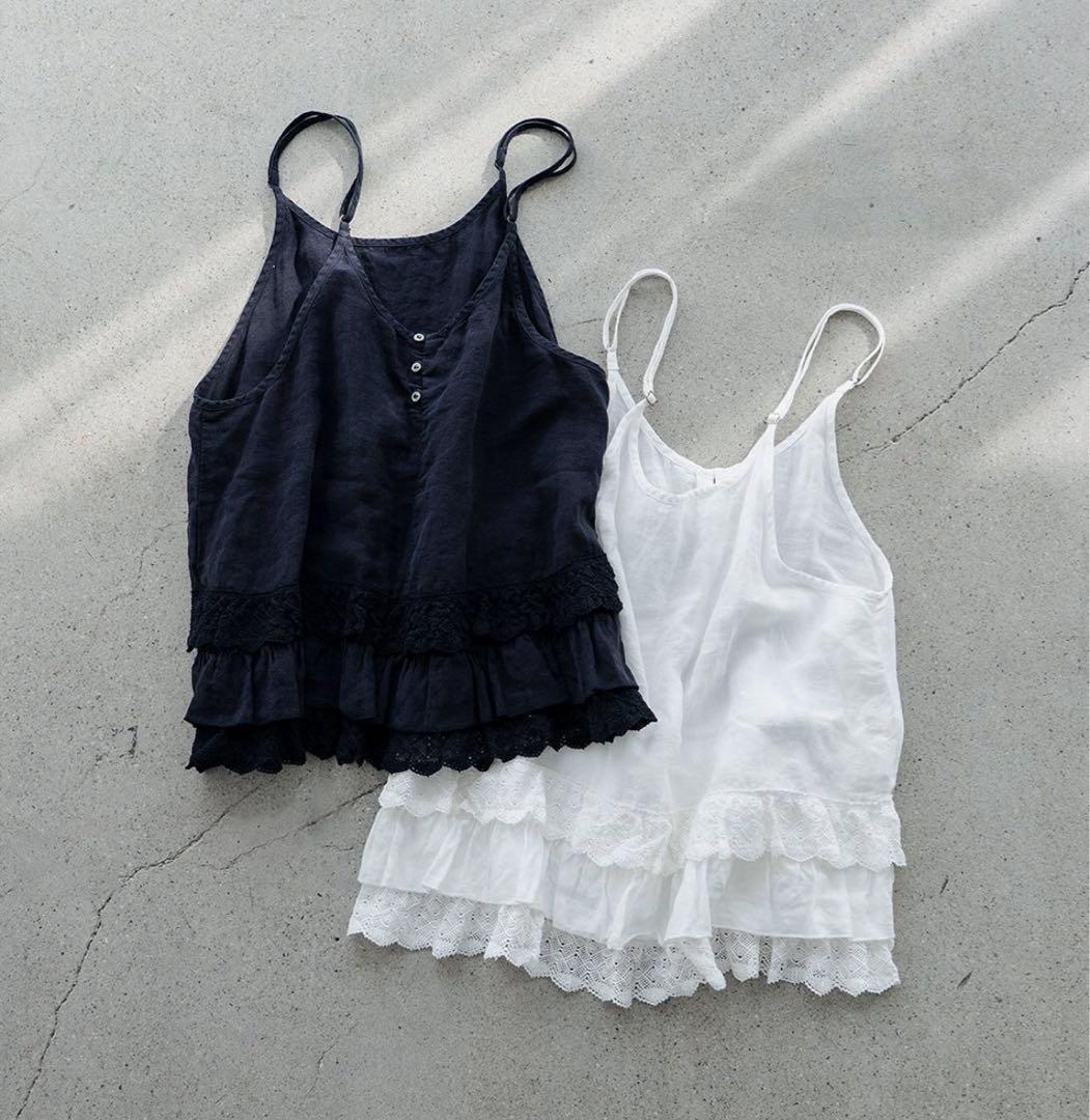 ネストローブ　リネンレースヘムキャミソール　nest robe