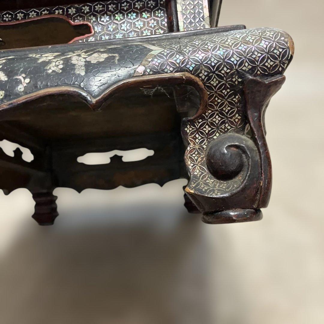 螺鈿細工　平卓　香炉台　花台　飾り台　木製　中国古玩　唐物　人物　骨董品