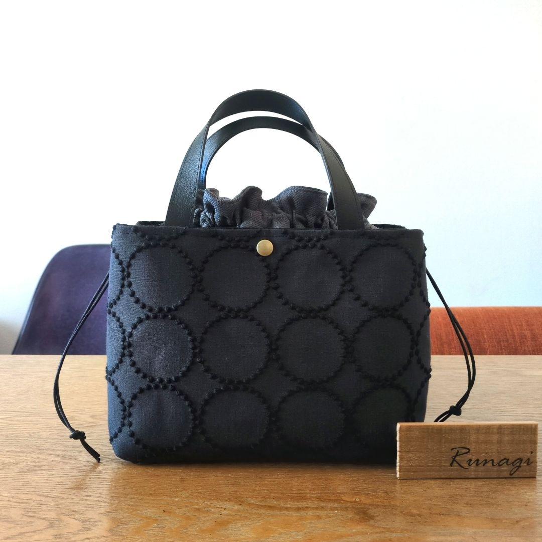 【1566】あおりポケットの巾着バッグ＊ミナペルホネン