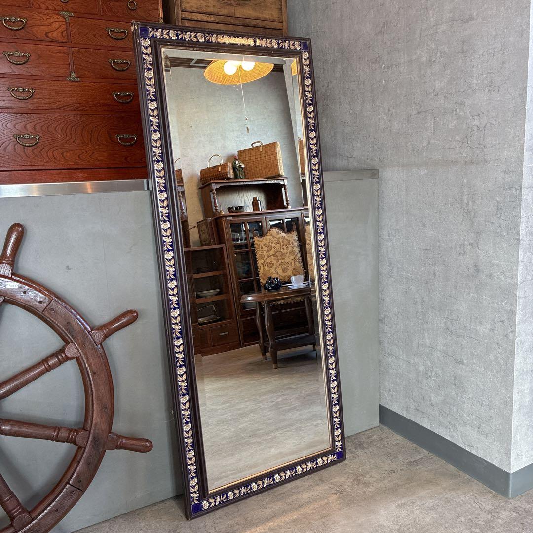 イタリア製　壁掛けミラー　木製