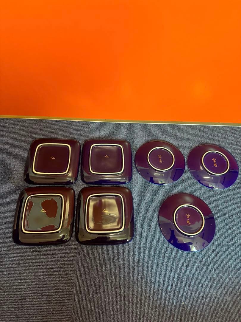 2034 深川製磁　方皿4客　丸皿3客　金彩