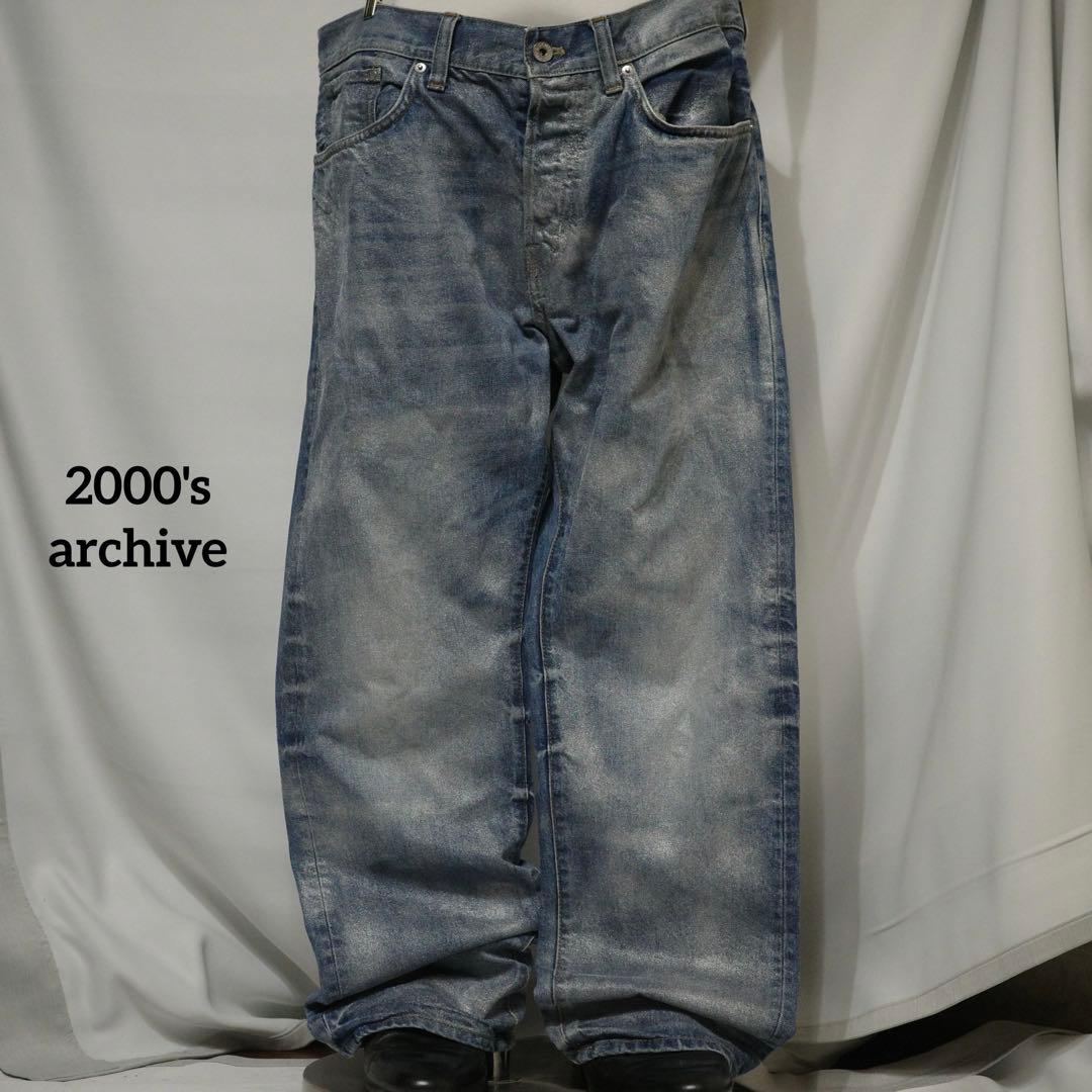 パンツ 2000's archive paint silver denim pants