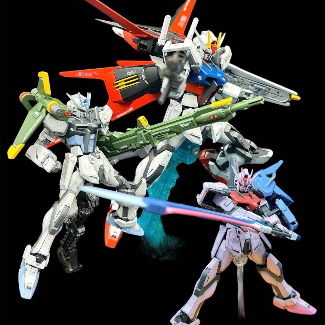 ガンプラ塗装済完成品 EGストライクガンダム三体+オプションパーツセット