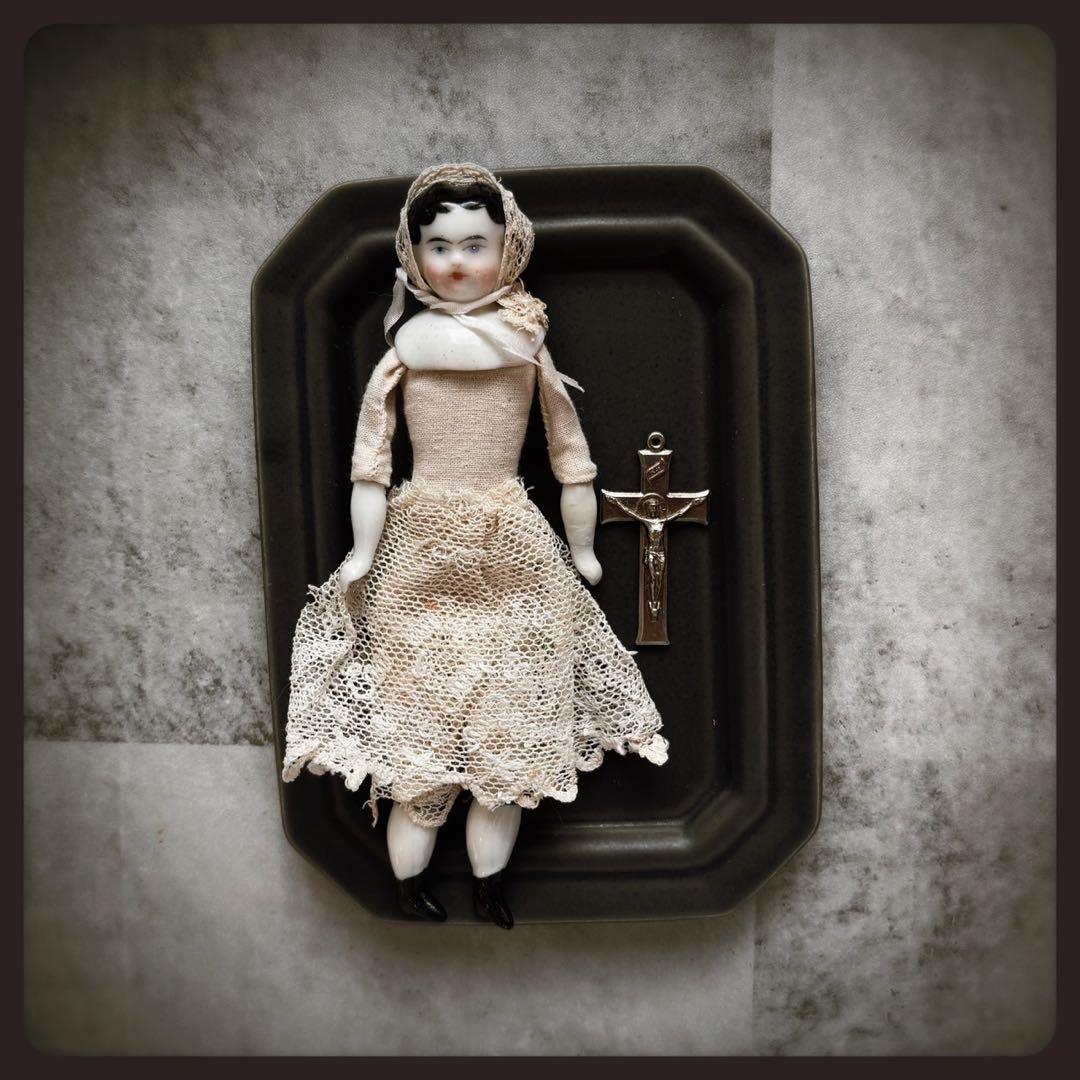 レアアンティーク チャイナヘッドドール　フラットトップ ビスクドール