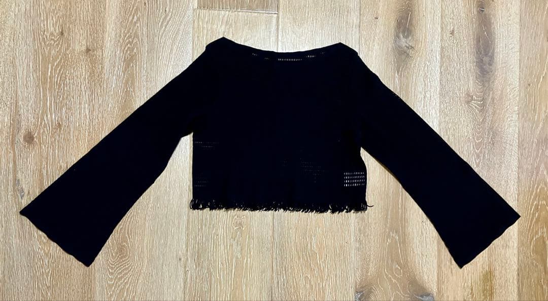 チャコット【ノーソーイングニット】フレアースリーブショートニットトップ