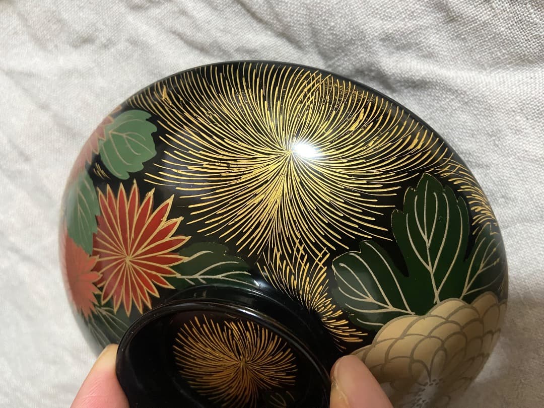 輪島塗 菊詰沈金花蒔絵 蓋付椀 2客 / 懐石椀・吸物椀・雑煮椀