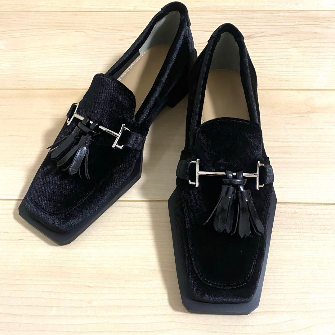 AMERI スクエアトゥ ローファー 黒 ベロア Lサイズ