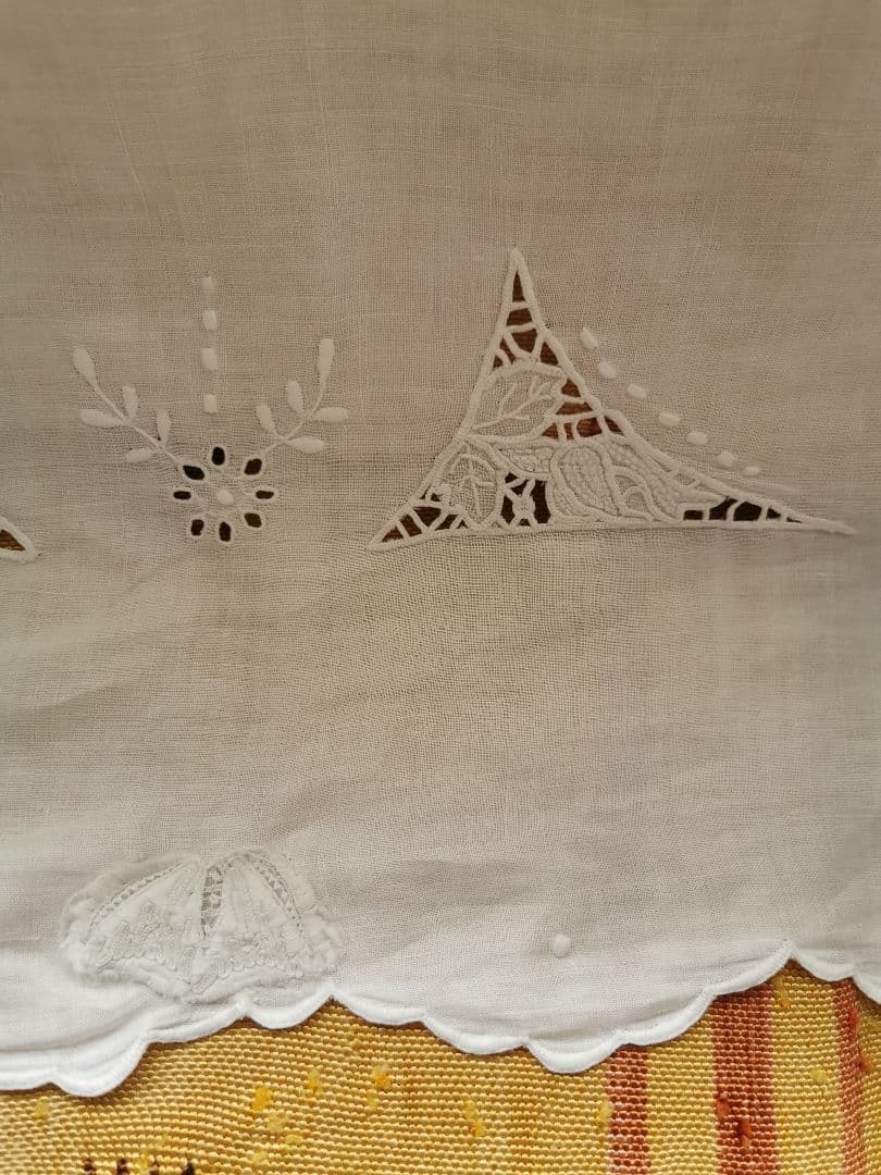 アンティーク カットワーク ニードルポイントローズ 薔薇 花刺繍リネン大判クロス