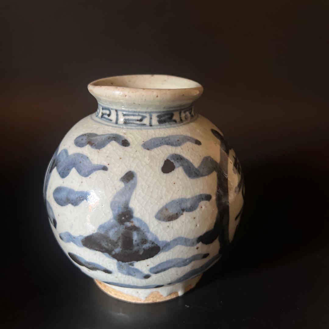 骨董　瓷器　染付双寿缶　茶壺　中国美術