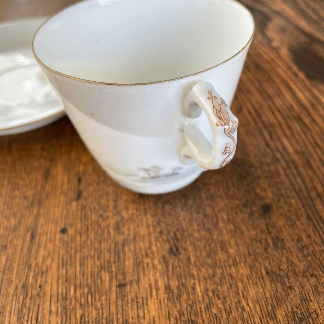 横浜焼 井村製 明治時代 輸出手 アンティーク カップ＆ソーサー 1客  冬の海