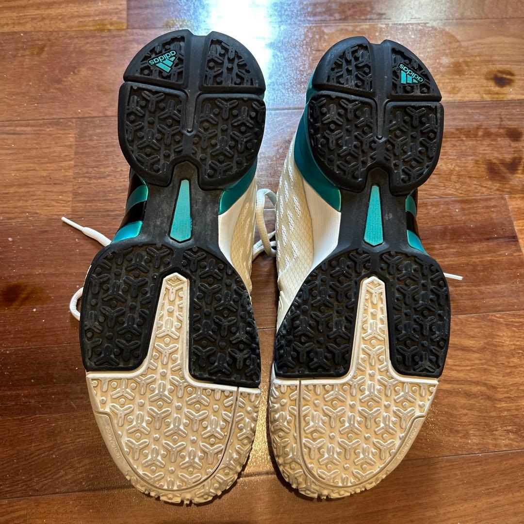 adidas テニスシューズ ホワイト/ターコイズ　オムニコート用　25.5㌢