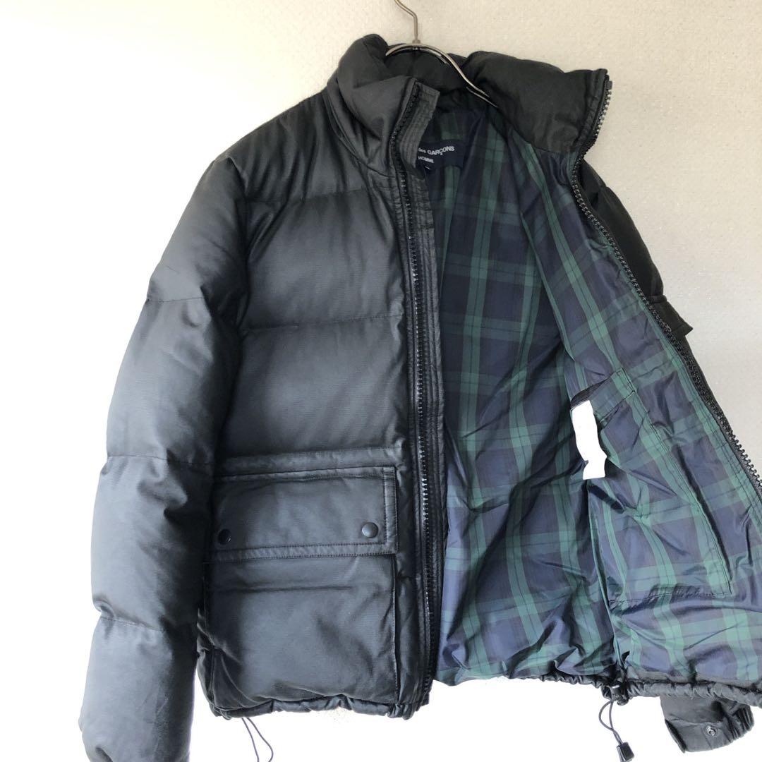 コムデギャルソンオム コーティング 肉厚ダウンジャケット 中チェック柄 黒