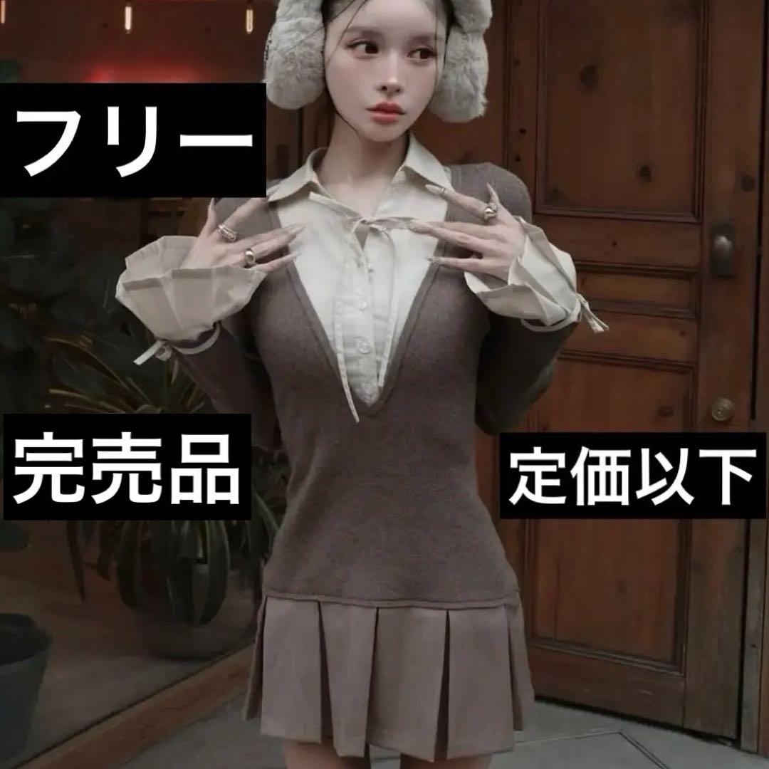 ダーリッチ シャツドッキングプリーツミニワンピース モカ　FREE