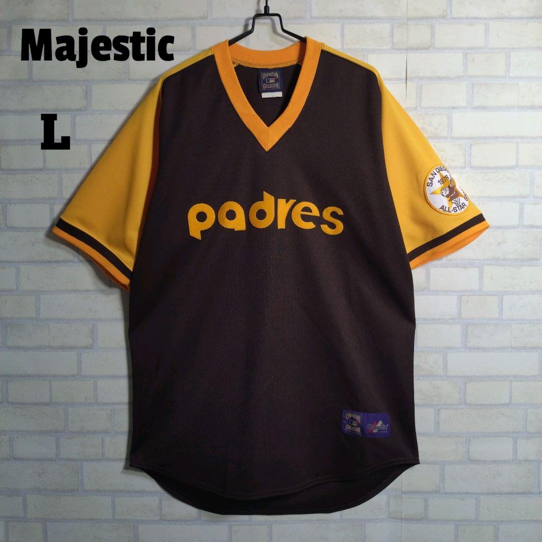 MLB★USA製 人気 パドレス 刺繍ロゴ ワッペン付 ゲームシャツ 茶 L