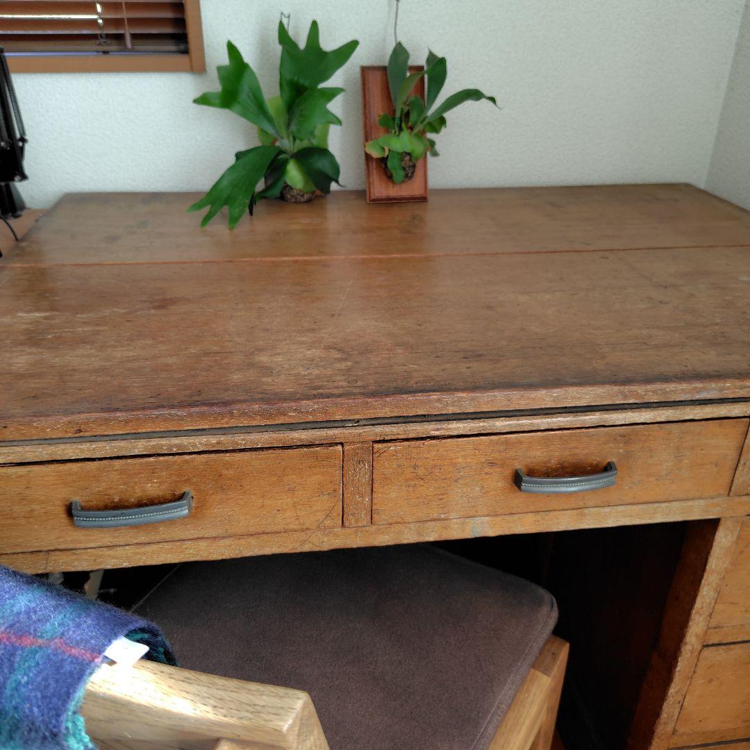 アンティークヴィンテージ昭和レトロ無垢材片袖机