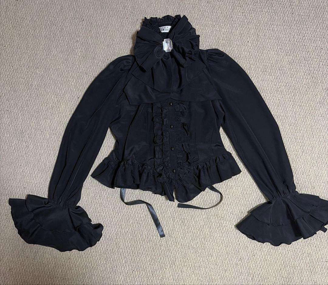 MARBLE ブラウス　姫袖　ジャボタイ　リボン　黒　ブラック　ゴスロリ