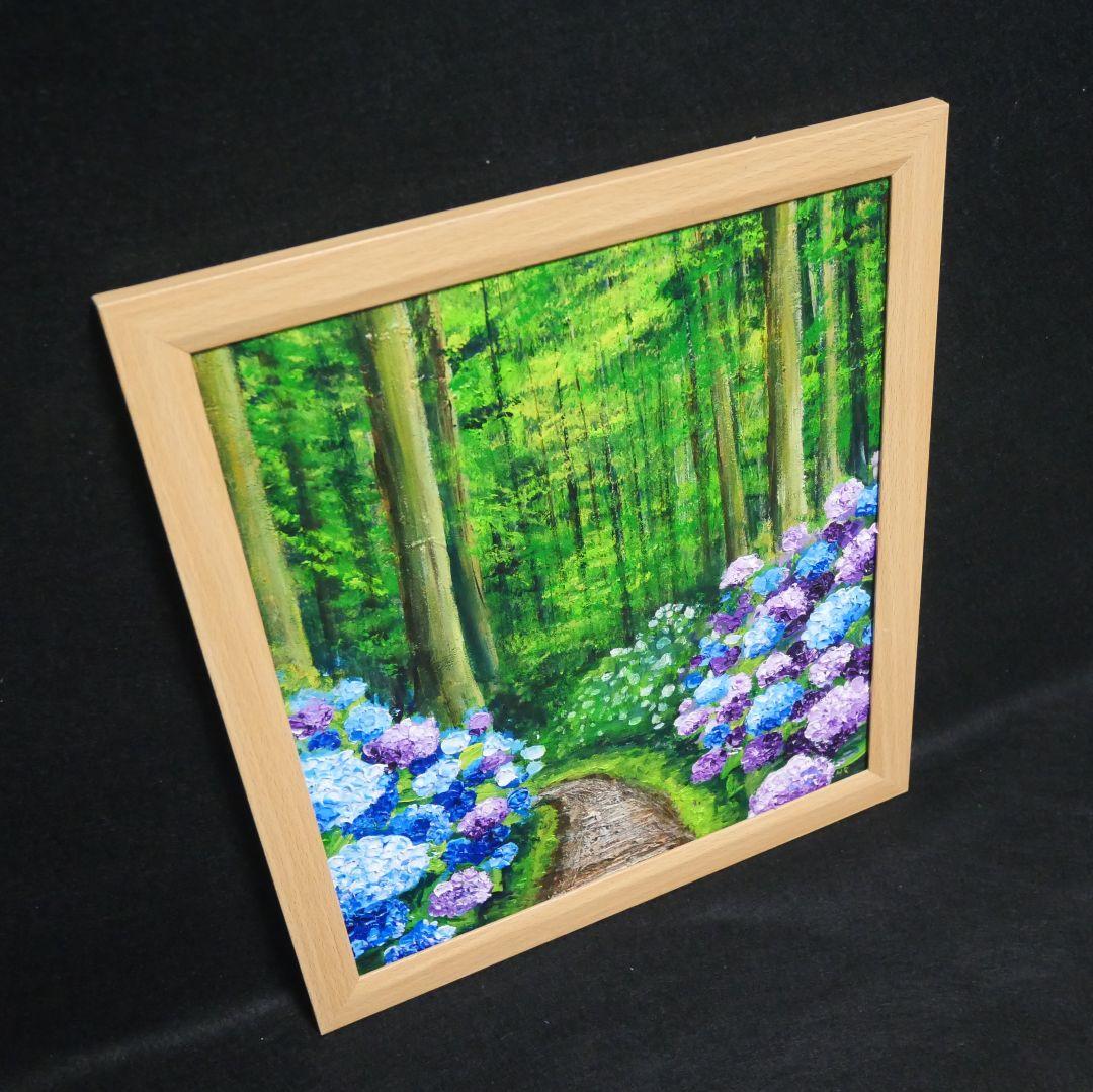 油絵 油彩 油彩画 絵 絵画【森の紫陽花の道】