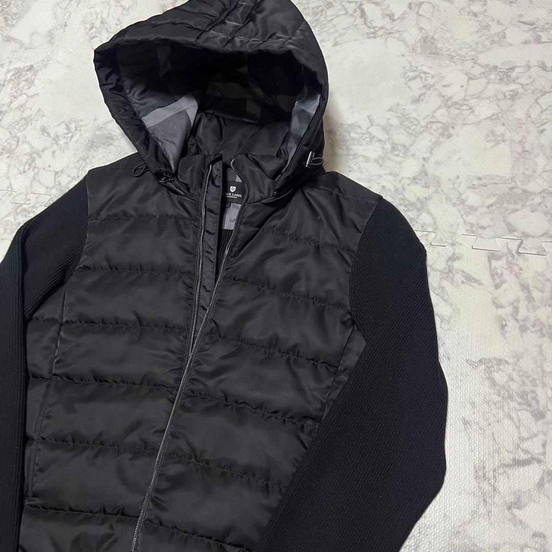 美品ブラックレーベルクレストブリッジ 切り替え ダウンパーカー ニット 黒L