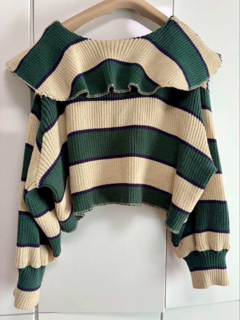 も*も様 POPPY ボーダーニットカーディガン グリーン あさぎーにょ