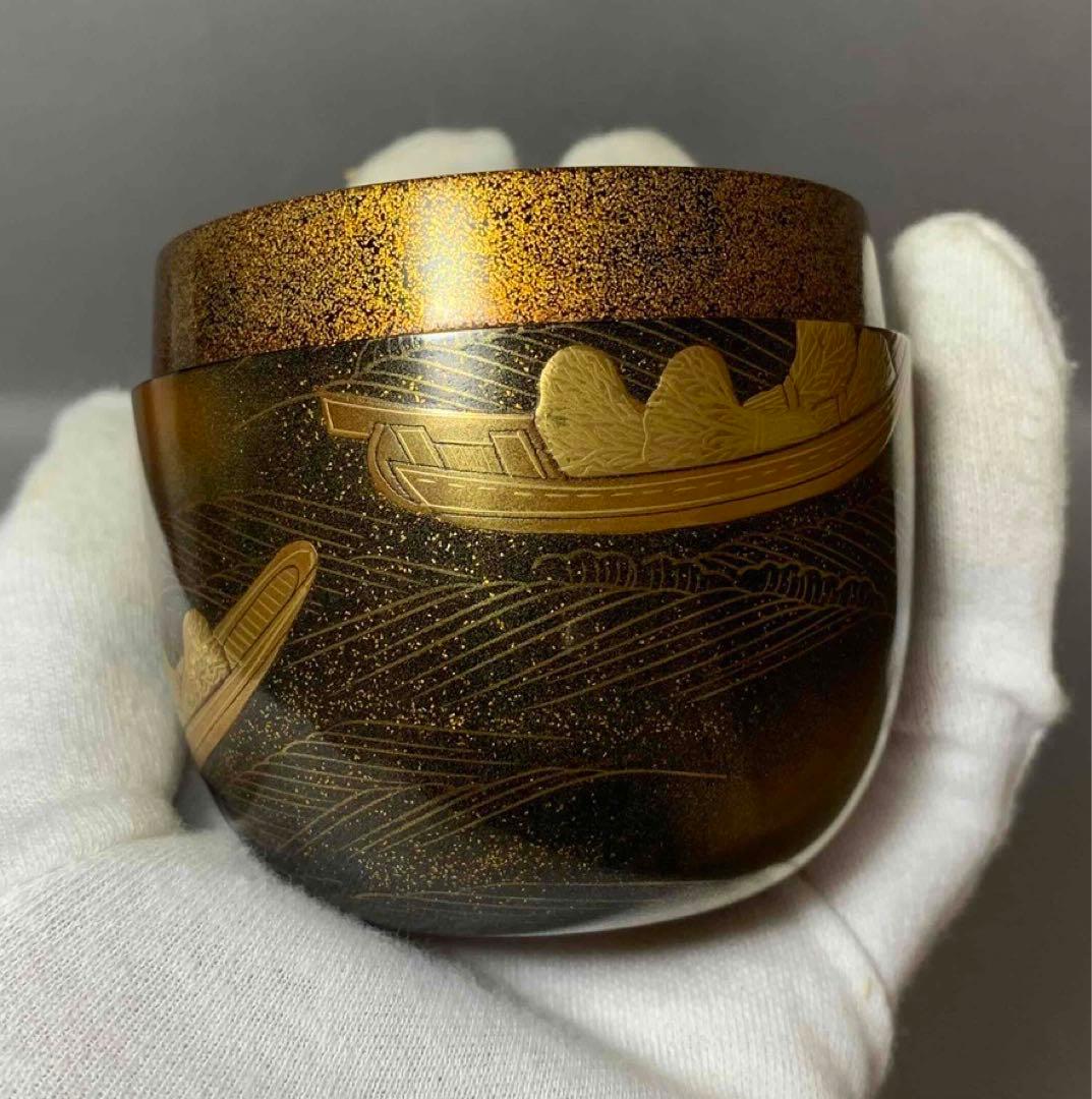 茶道具　芝舟蒔絵棗