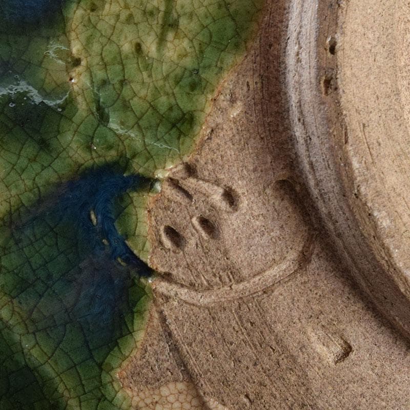 織部焼　古瀬戸窯　加藤作助作　手捻り茶碗　共箱　C　R8994