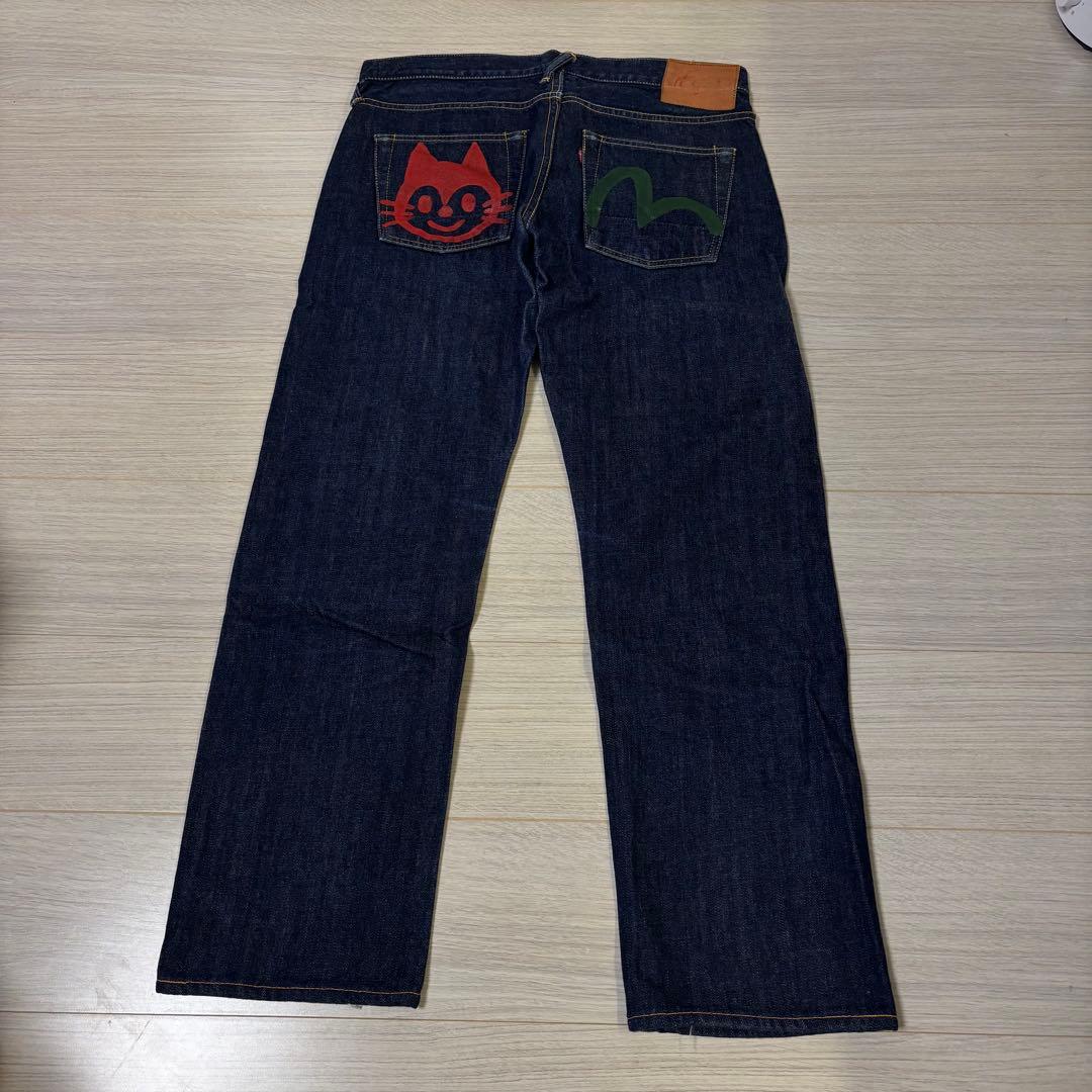00s EVISU ストレートデニム 猫デザイン