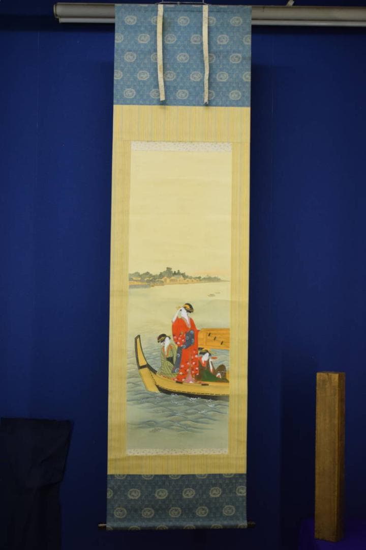 不詳/作者不詳/浮世絵美人画/舟遊図/布袋屋掛軸HH-614