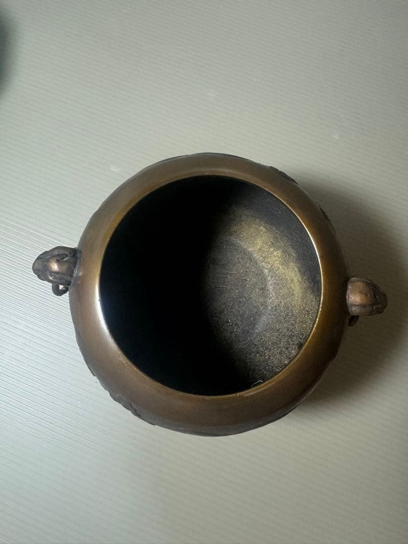 2078  銅製　鋳銅香炉　三足　獅子