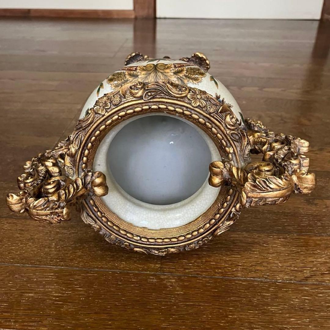 【美品】ヴィクトリアンスタイル 花瓶 陶器製　レトロ品　花柄　花器重さ2.7kg