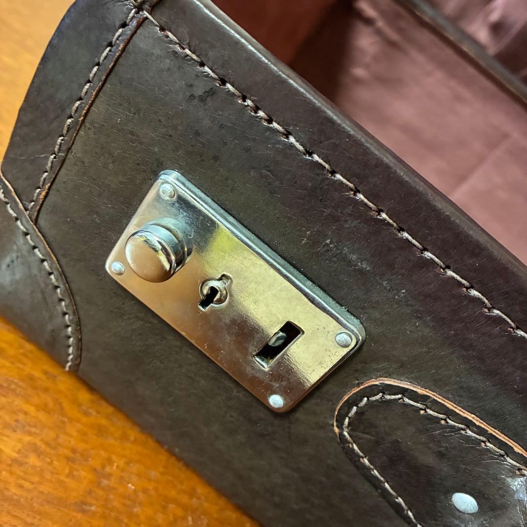 美品 トランク ダークブラウン 革製 ヴィンテージ アンティーク 鍵付き カバン