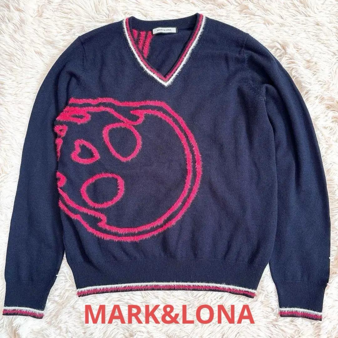 MARK&LONA スカル Vネック セーター ニット ネイビー ウール混