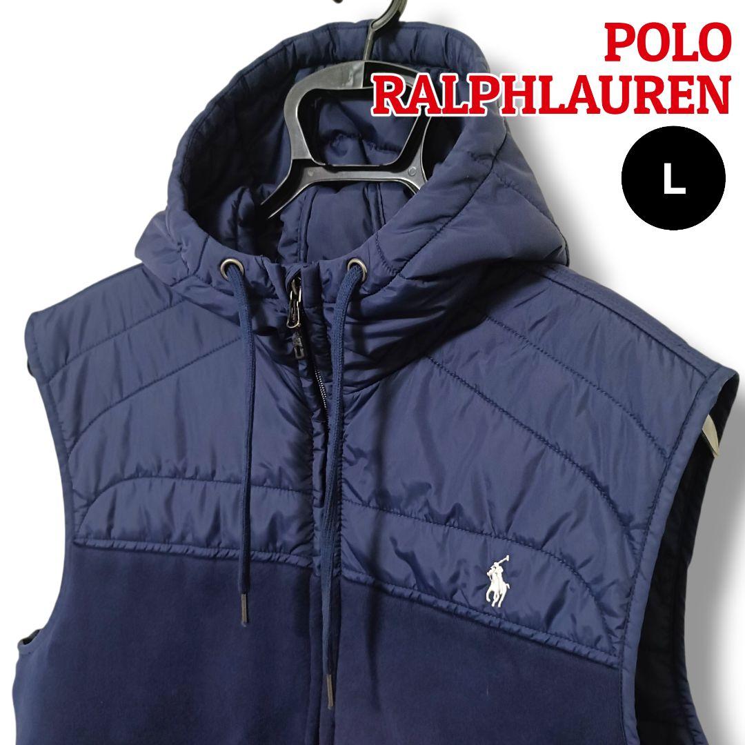 【大人の上質】ポロラルフローレン 中綿フーデッドベスト L ネイビーメンズゴルフ