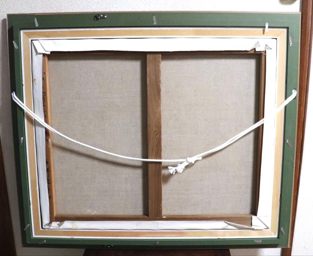 平野能子作　油彩絵　ひまわりのティータイム　額装　示現会作品　F15号　送料込み