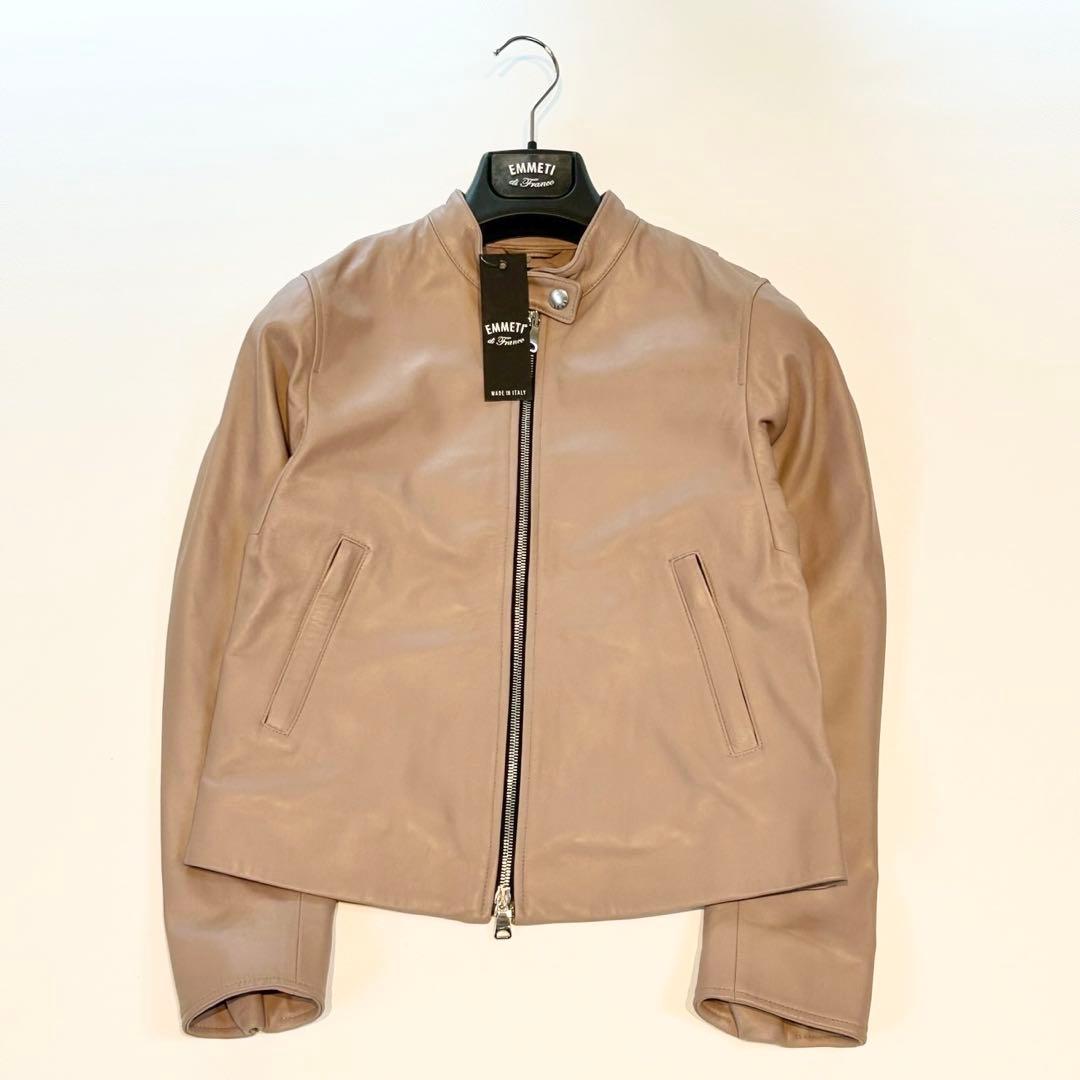 新品タグ付き エンメティ シングルレザーライダースジャケット 羊革 ラムスキン