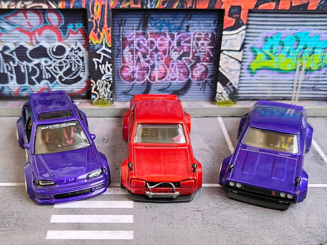 ホットウィールカスタム GTR ケンメリ オーバーフェンダー☆紫☆トミカ改造