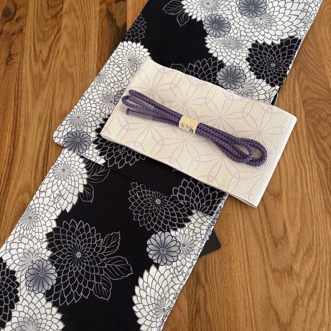 ☆浴衣☆新品☆帯付き☆花柄☆ブラック☆大人☆浴衣セット☆乱菊