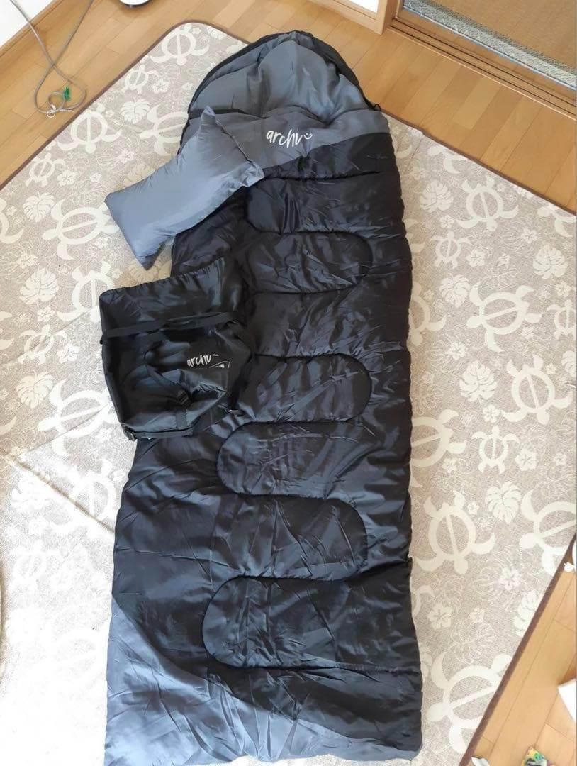 ２個セット　枕付き 寝袋 シュラフ フルスペック 封筒型 -15℃ ブラック