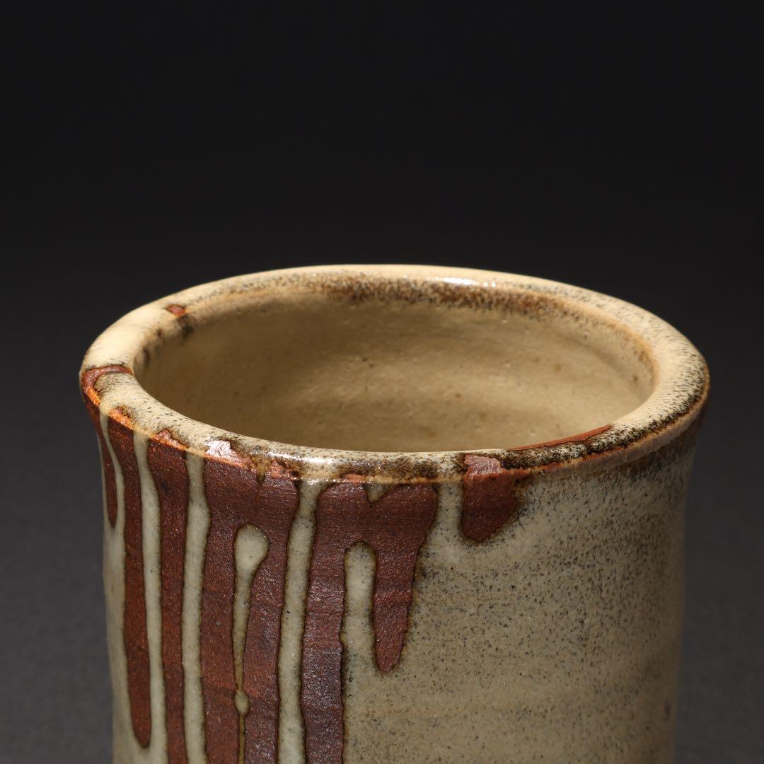 浜田庄司　白釉抜絵筆立て　人間国宝　R1614K2