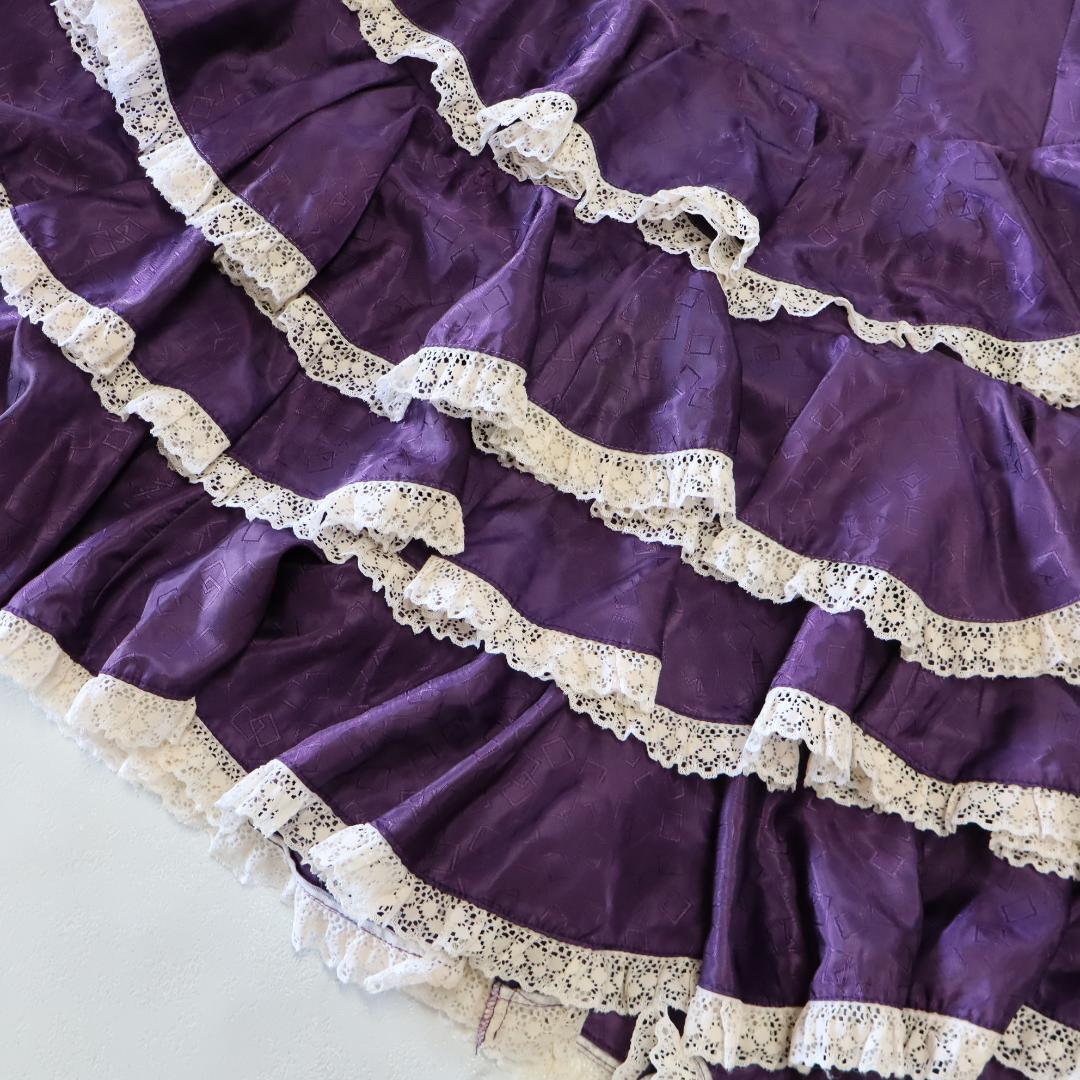 【美品 フラメンコ衣装】光沢パープル×柄×レース地 ドレス Flamenco
