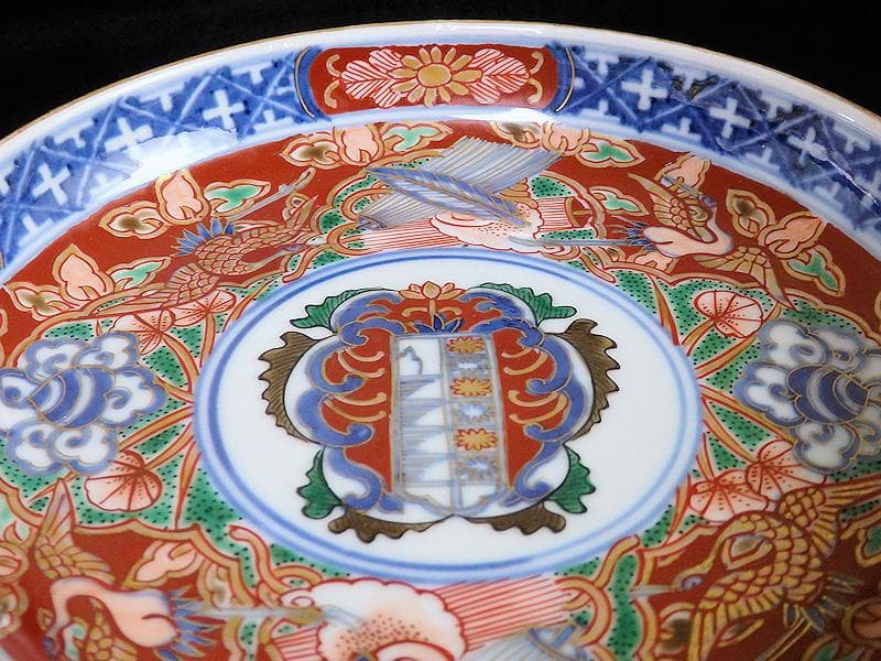 大聖寺伊万里　金襴手　鶴に吉祥紋の図　５寸半皿　041AS-CAl