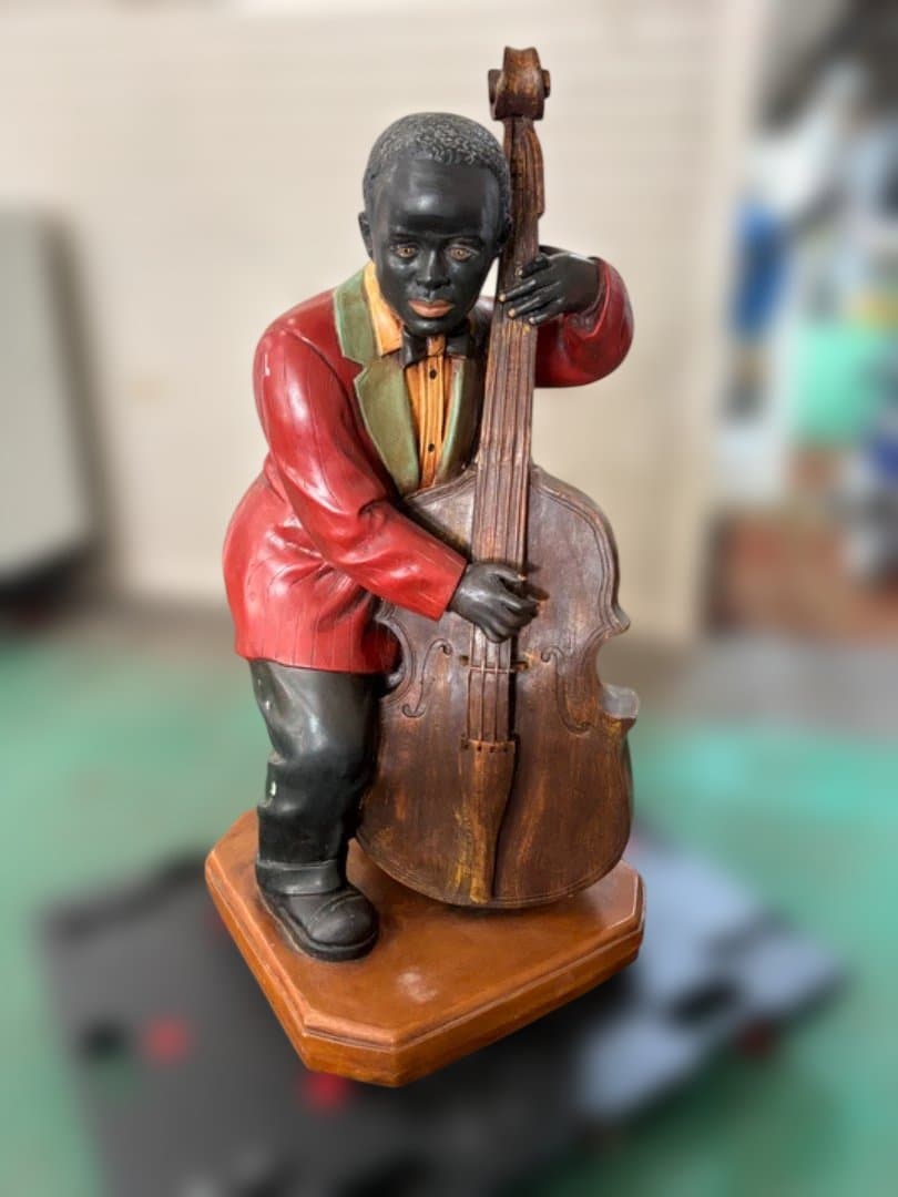 【希少】 大型　ジャズマン　ウッドベース　フィギュア　オブジェ　置物　レトロ