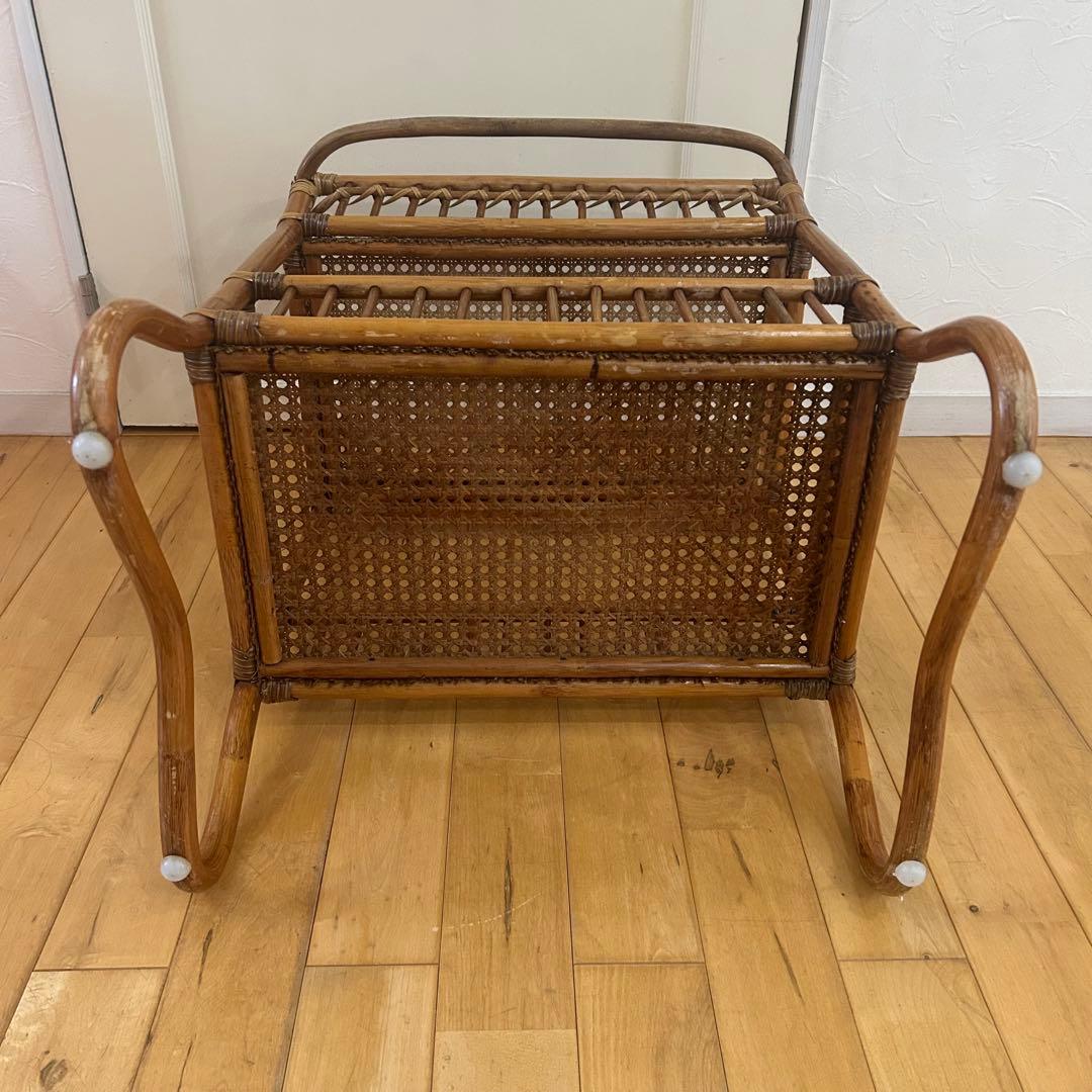 ☆アンティーク☆ ラタン　脱衣かご　ワゴン　マルチ　ラック　バスケット　古道具