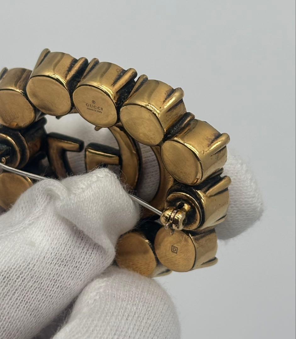 GUCCI グッチ ブローチ ダブルG クリスタル ラインストーン メタル GG