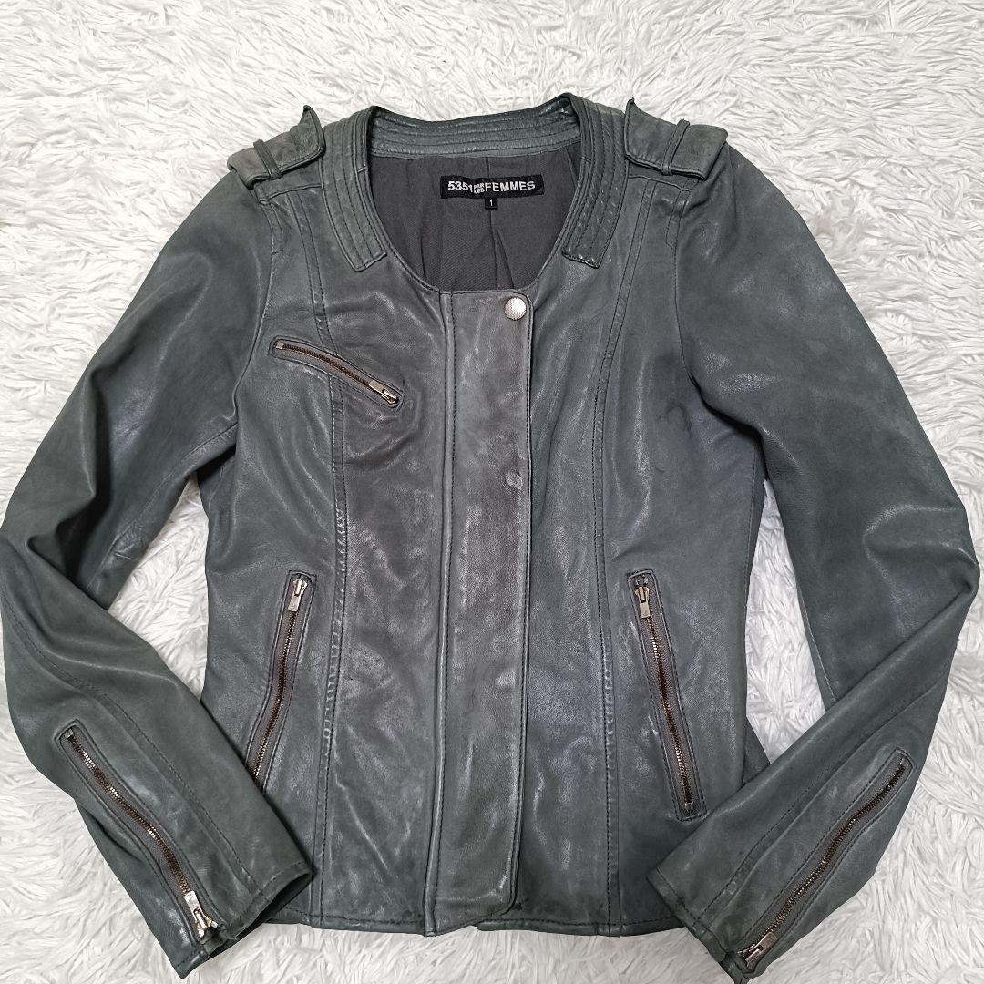 5351 POUR LES HOMMES ラムレザー ライダース グレー　1